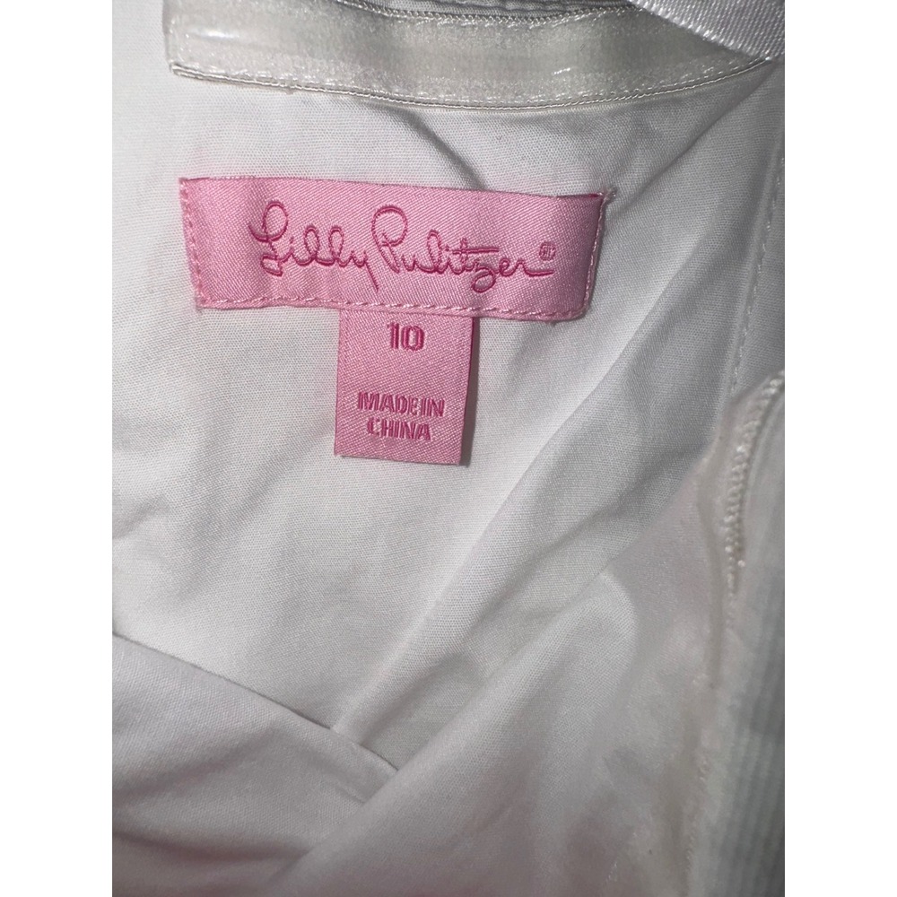 Lilly Pulitzer Dress Womens 10 White Strapless Scalloped Floral Eyelet Cutout - Picture 9 of 11